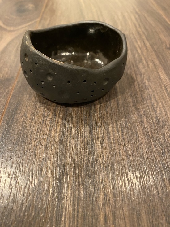 Other - Handmade Matte Black Ceramic Bowl with Textured Dots